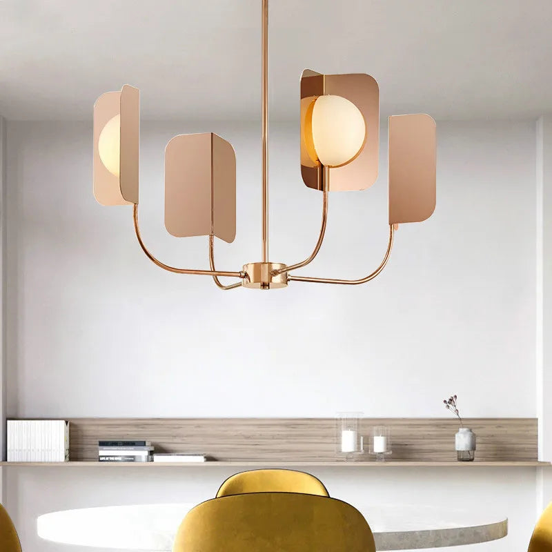 Kronleuchter aus Metall mit Blättern und Beleuchtung aus milchigem Glas luxuriöses Design - vue 3 sur 10