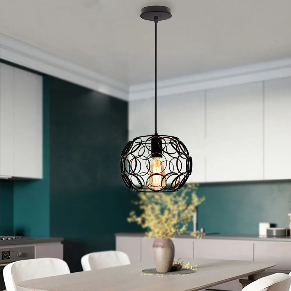 luminaire suspendu industriel rétro avec cage métallique led moderne - vue 3 sur 8
