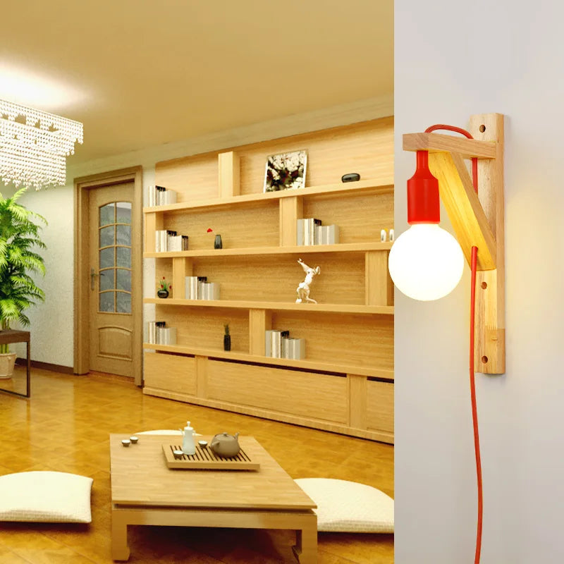 applique murale en bois massif créatif avec câble simple - vue 3 sur 10