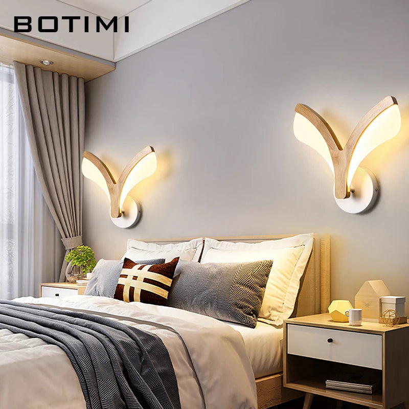 Applique murale LED en bois avec Base en métal blanc