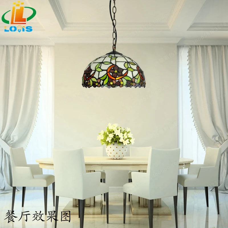 Kronleuchter Orchidee im Tiffany-Stil aus farbigem Glas für elegantes Interieur - vue 4 sur 9