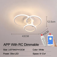 NEO Gleam Moderne LED-Deckenleuchte dimmbar mit Fernbedienung Kreisringe Design für Wohnzimmer und Schlafzimmer