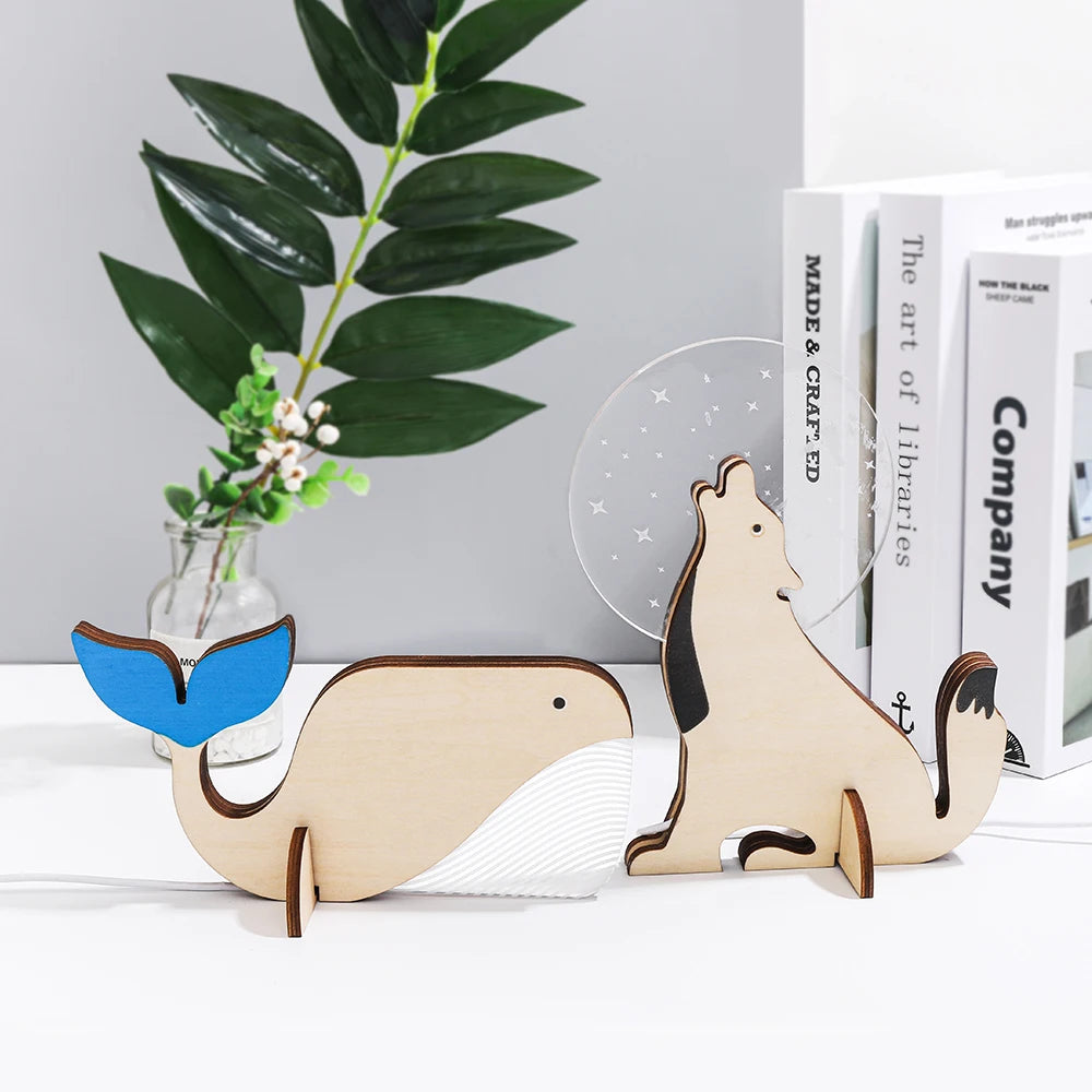 LED-Nachttischlampe für Kinder aus Holz und Acryl mit USB-Anschluss - vue 4 sur 17