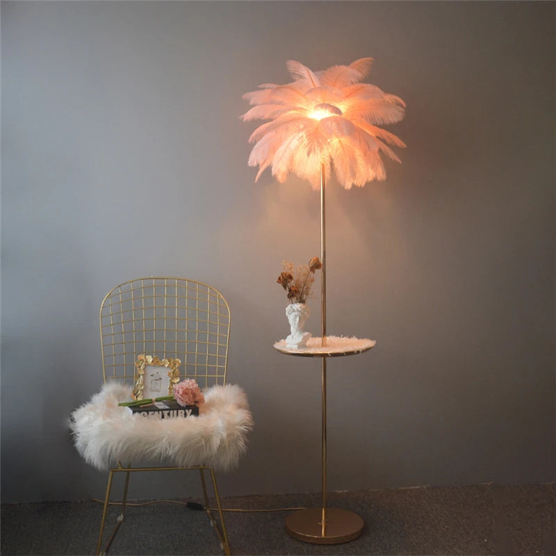 lampadaire nordique en plumes d'autruche avec éclairage led - vue 5 sur 12