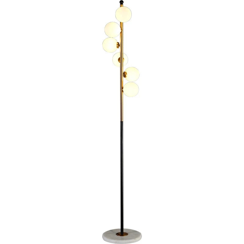 (16mai) Lampadaire moderne LED barre dorée avec globes en verre Inti - vue 3 sur 9