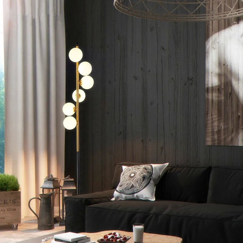 (16mai) Lampadaire moderne LED barre dorée avec globes en verre Inti - vue 10 sur 9