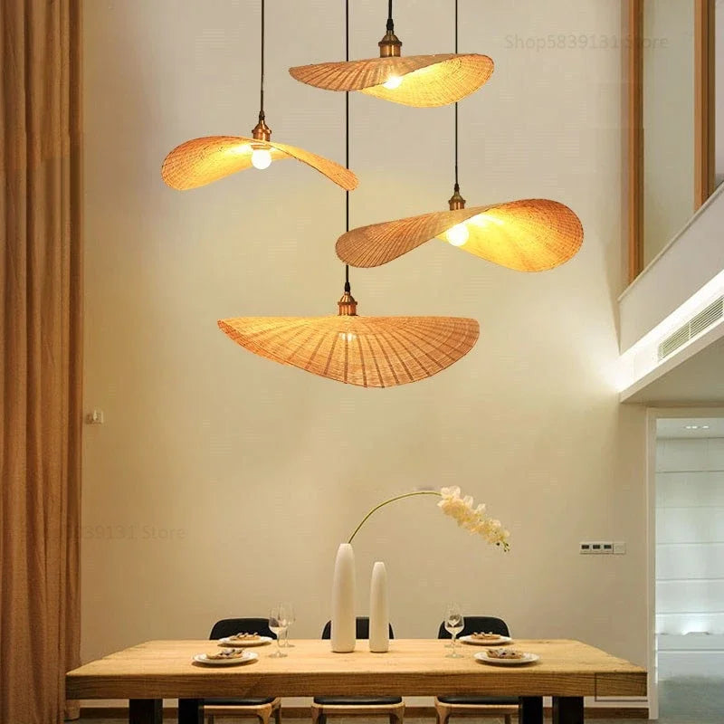 Moderne handgefertigte LED-Pendelleuchten aus Bambus - vue 3 sur 6