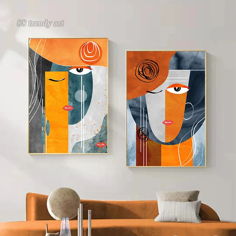 peintures abstraites avec personnages modernes pour décoration intérieure