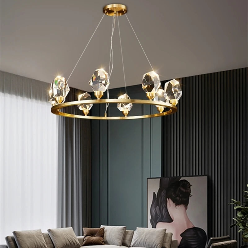 lustre nordique led en cristal pour décoration intérieure