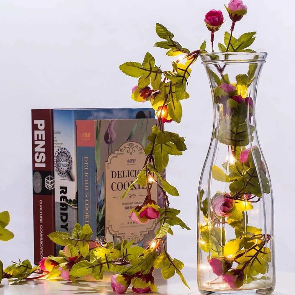 Guirlande de roses artificielles lumineuse pour décoration féerique