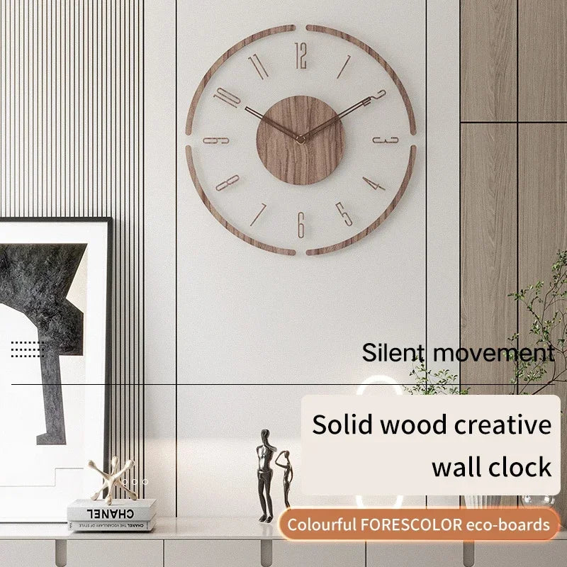 horloge murale en bois massif design silencieuse pour décoration intérieure - vue 5 sur 8