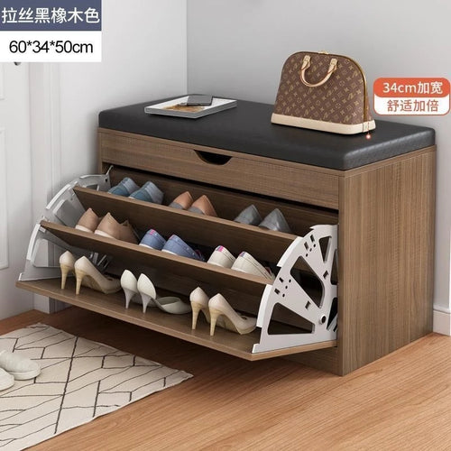 Home Shoe Cabinet with Bench, Anti-Dust Shoe Storage Bench, Multi-Layer Wooden Organizer with   Cushion and Stable Structure