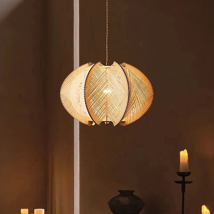 Lustre bois chanvre wabi-sabi suspendu - vue 6 sur 9
