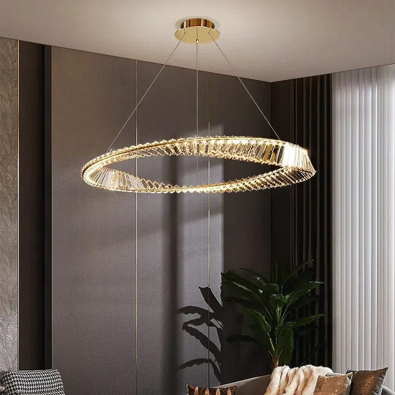 LustreSalon moderne Led K9 Dimmable de luxe or anneau irrégulier cristal - vue 6 sur 17