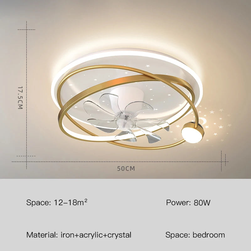 Moderner Kronleuchter mit Beleuchtung und intelligentem Deckenventilator für den Innenbereich - vue 8 sur 10