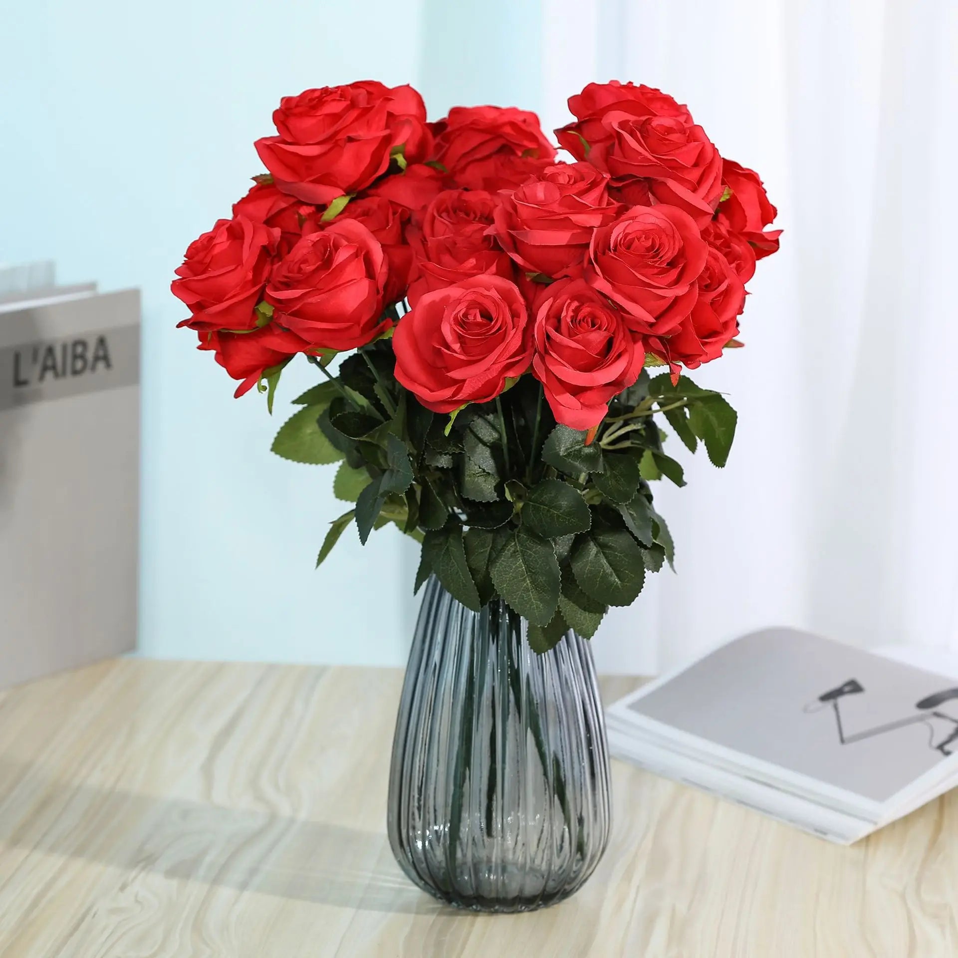 bouquet de roses artificielles pour mariage et décoration intérieure - vue 6 sur 27