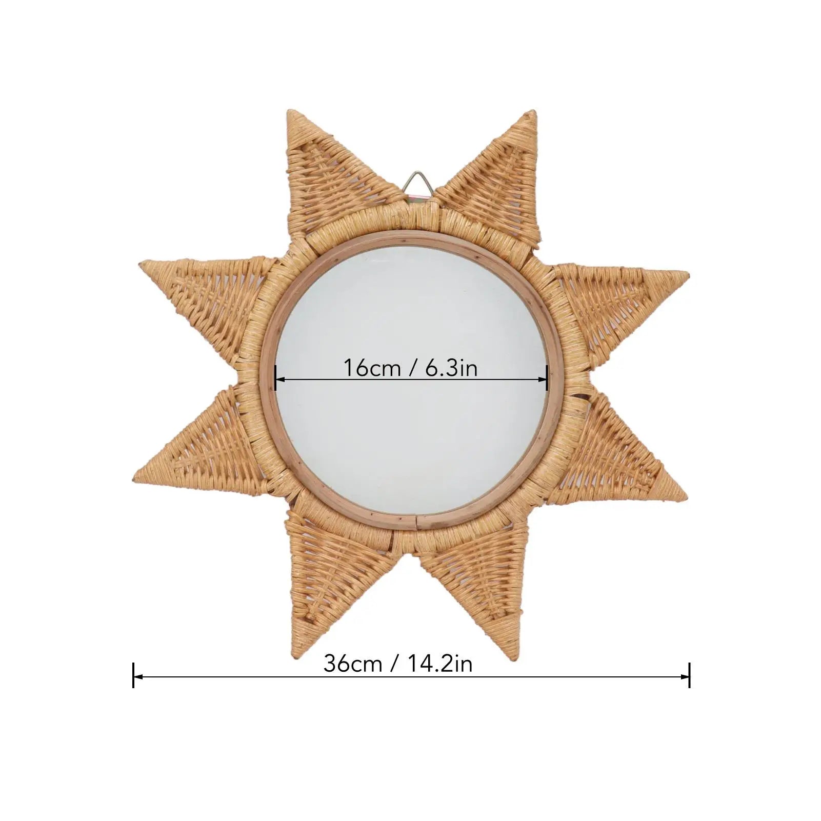 Rattan Woven Wall Mirror - Elegant 8-Point Star Shape, Portable HD Decorative Mirror for Parties & Home Décor