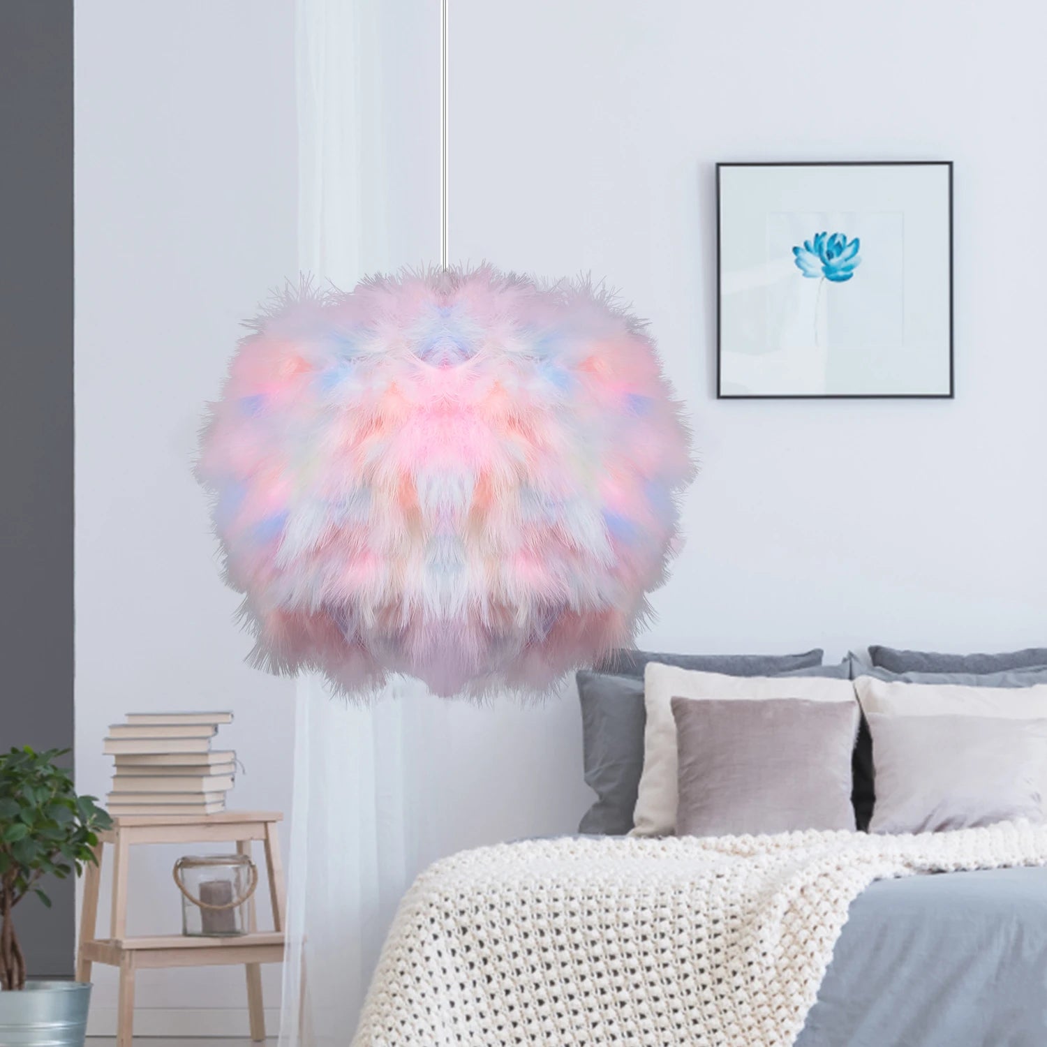 lustre moderne moelleux en plumes nordiques avec led - vue 4 sur 11
