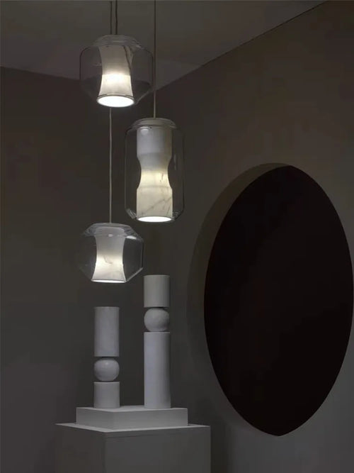 Kronleuchter aus Glas und Naturmarmor modernes minimalistisches Design Dekoration - vue 3 sur 8