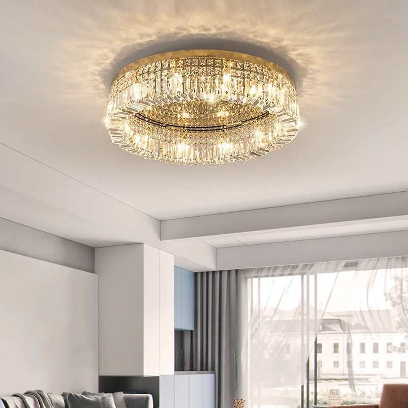 lustre en cristal moderne doré argenté à led pour décoration intérieure - vue 7 sur 16
