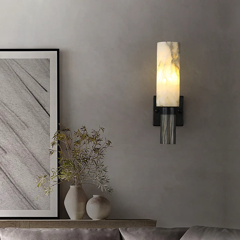 applique murale en pierre naturelle albâtre cuivre et marbre luxe - vue 4 sur 6