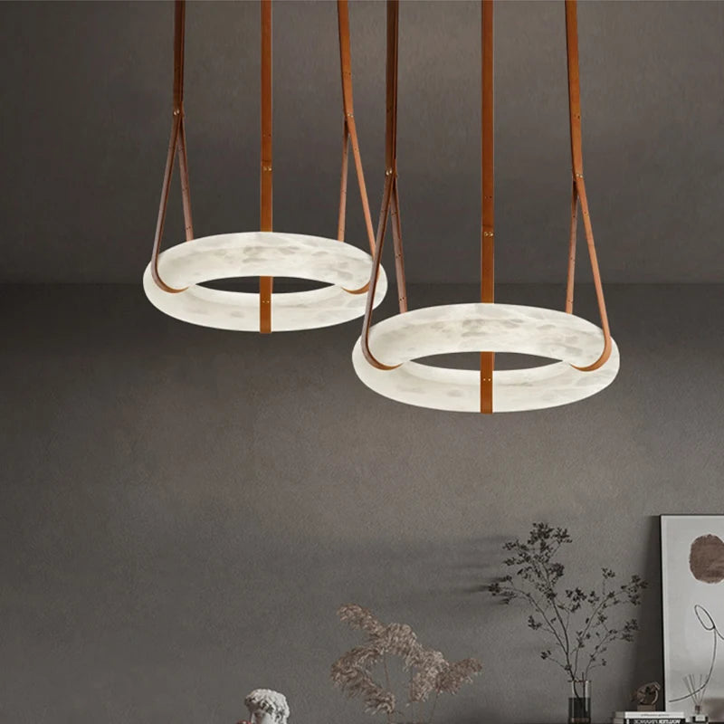 lustre circulaire en marbre led de luxe suspendu - vue 4 sur 7