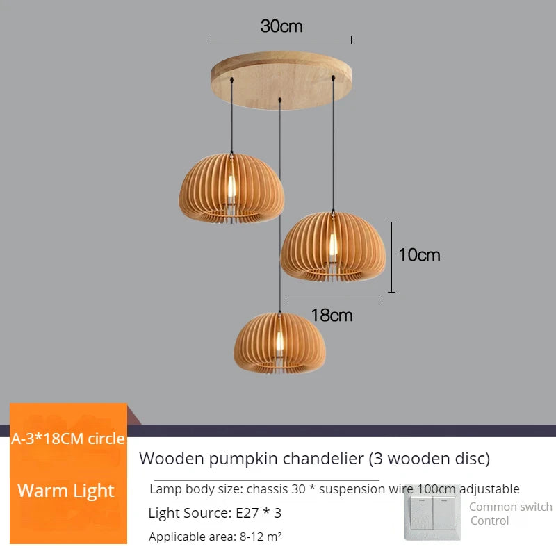 suspension moderne en bois en forme de citrouille artisanale pour décoration