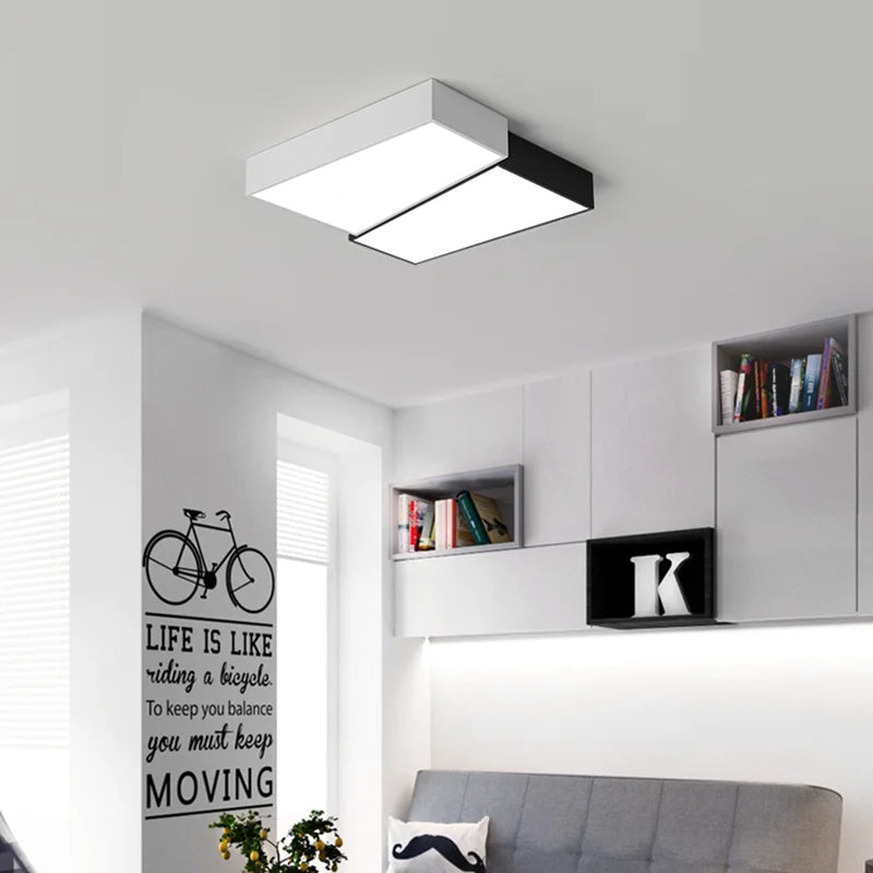 Plafonnier LED noir et blanc carré - vue 6 sur 8
