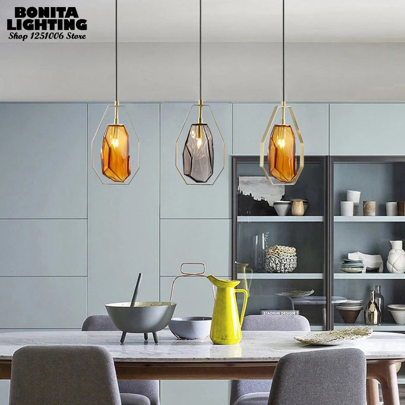 Kristall-Pendelleuchte mit Metallring nordisches Design elegant - vue 4 sur 8