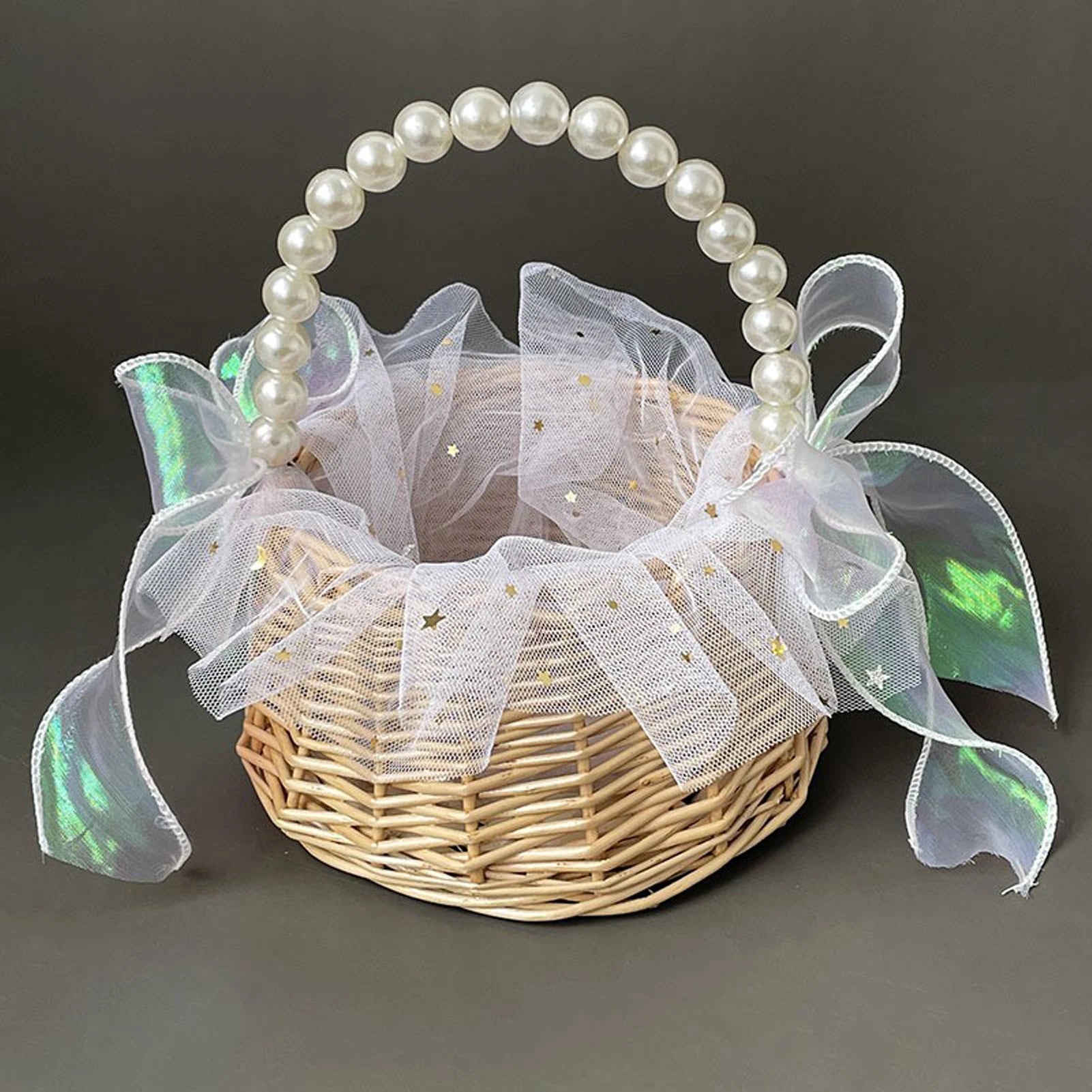 panier à fleurs tissé en rotin pour décoration de mariage - vue 9 sur 9