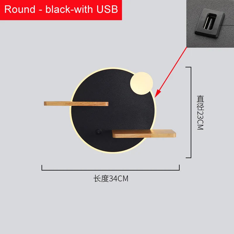 Applique murale led nordique avec étagère et chargeur usb - vue 15 sur 18