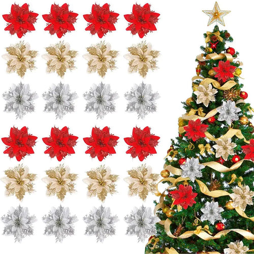 décoration suspendue fleur pailletée pour arbre de noël - vue 3 sur 34