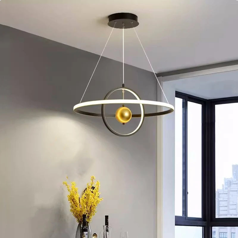 lustre circulaire en forme de boule de fer pour salon - vue 2 sur 8