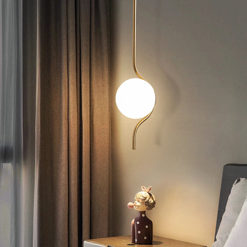 suspension en verre laiteux led créatives art déco - vue 6 sur 8