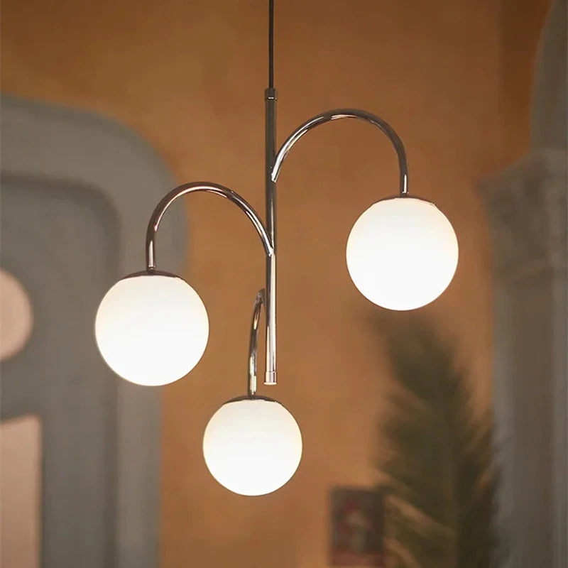 lustre boule de verre scandinave avec tige et câble de suspension - vue 2 sur 8