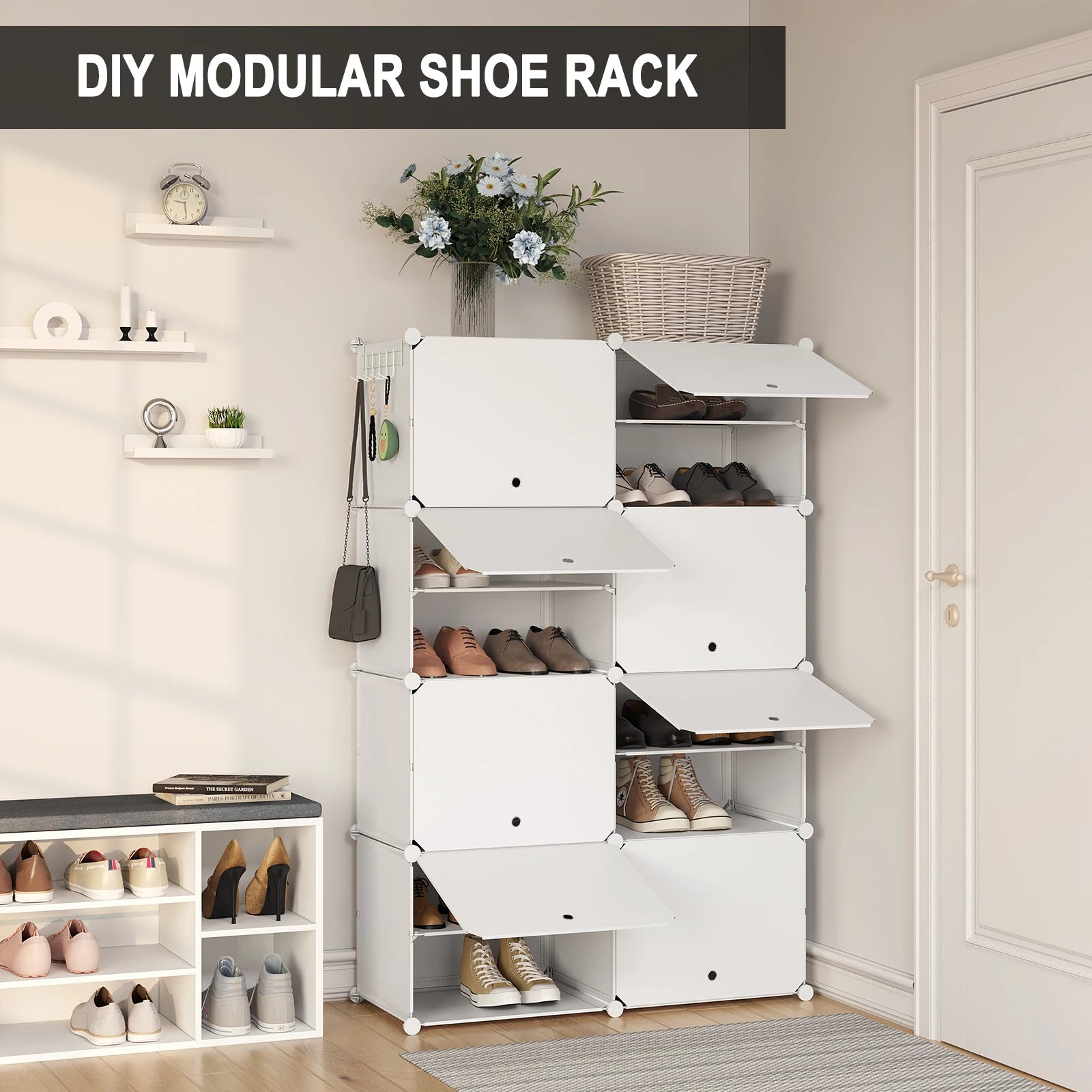 meuble à chaussures compact avec 8 compartiments pour un rangement optimal - vue 6 sur 6
