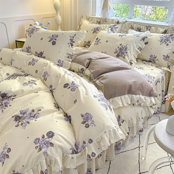 housse de couette en dentelle coton style coréen douce respirante