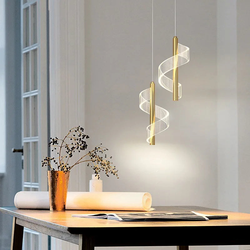 lustre led moderne nordique en acrylique à torsion spirale - vue 5 sur 12