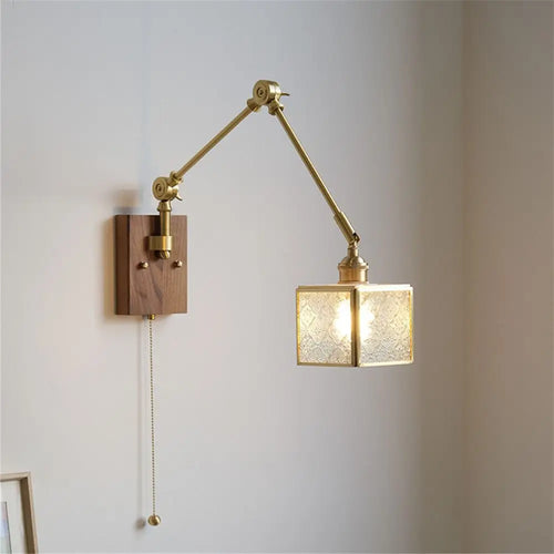 Retro-Wandleuchte mit schwenkbarem Arm und Glas-Lampenschirm - vue 3 sur 9