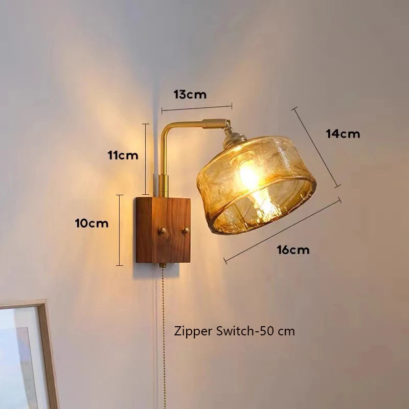 Japanische Vintage-Wandleuchte aus Holz Minimalistische LED-Lampe - vue 8 sur 13