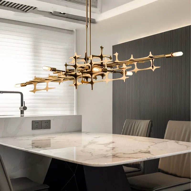 lustre postmoderne de luxe nordique led géométrique en acier inoxydable - vue 4 sur 8