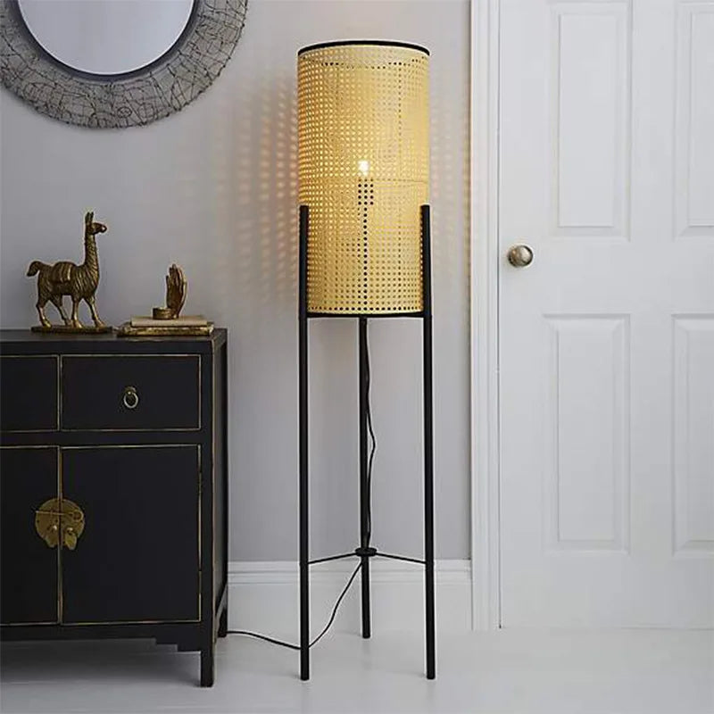lampadaire japonais led en bambou et rotin décoratif moderne - vue 4 sur 7