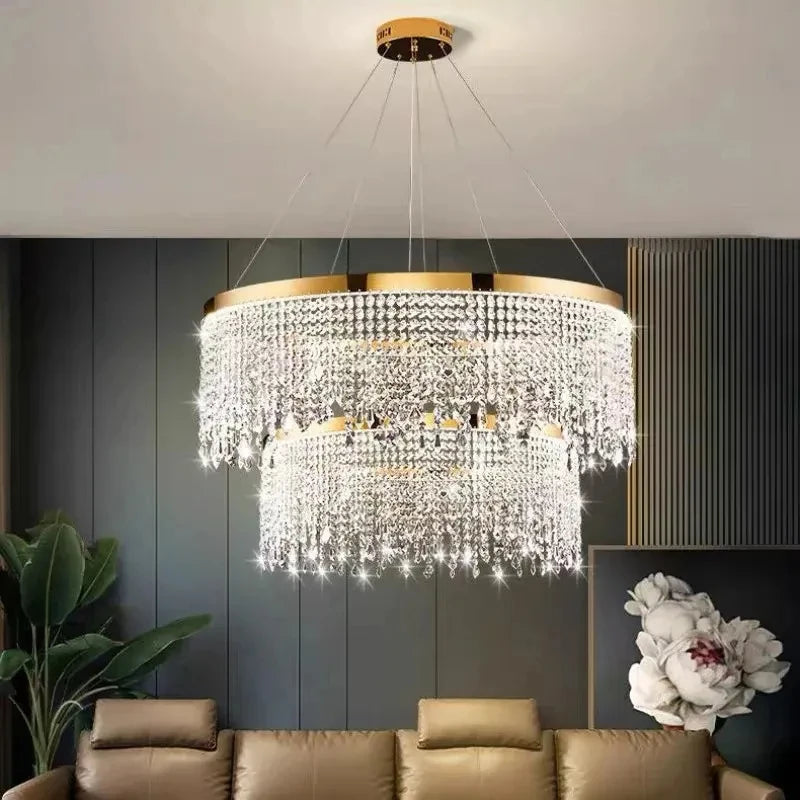 lustre en cristal de luxe doré à Led cercle - vue 5 sur 15