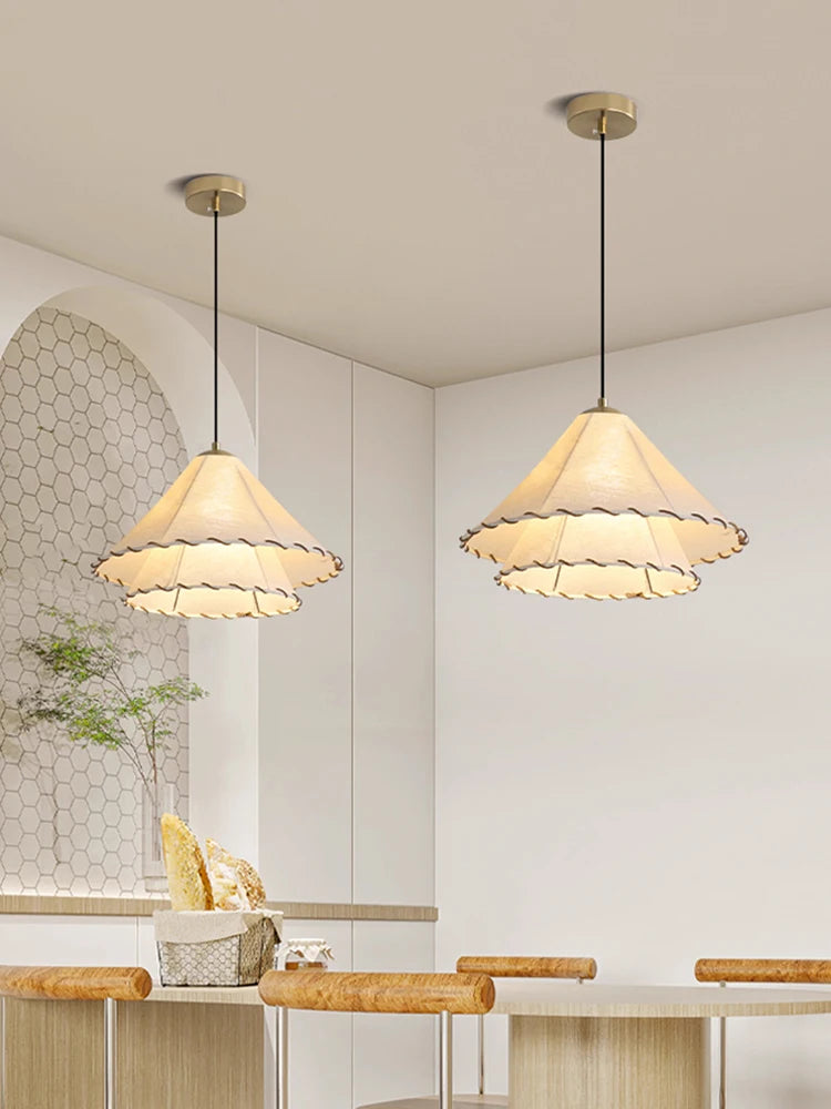 lustre créatif en coton lin avec lumière led nordique - vue 6 sur 9