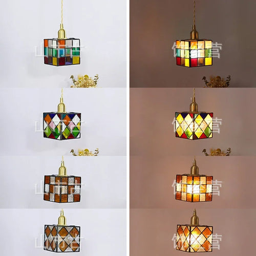 Deckenleuchte Cube im Tiffany-Stil aus Buntglas für stilvolle Inneneinrichtung - vue 7 sur 9