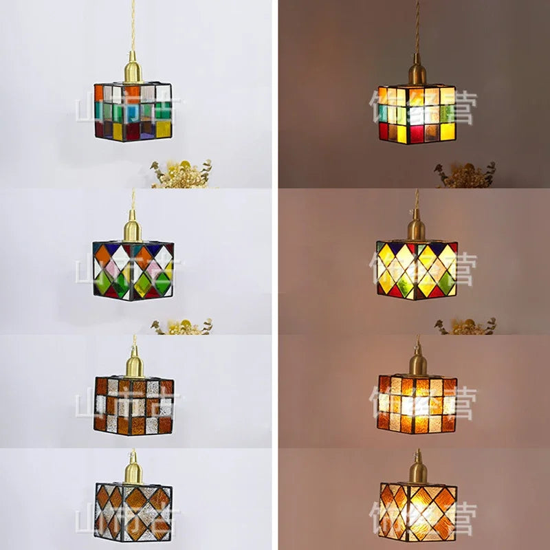 Deckenleuchte Cube im Tiffany-Stil aus Buntglas für stilvolle Inneneinrichtung - vue 6 sur 9
