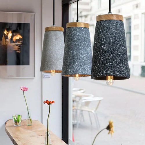 suspension industrielle nordique en béton et bois led