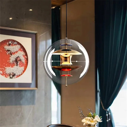 Kugelförmige Pendelleuchte Chrom Acryl Ästhetik Bar Café - vue 4 sur 9