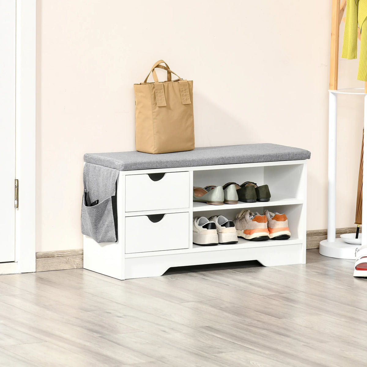 HOMCOM bench shoe rack with seat and 2 drawers 80,5x30,5x43,5 cm white and gray