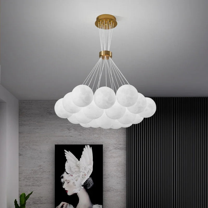 lustre led 3d lune bulle boule suspension décoration luminaires - vue 5 sur 12